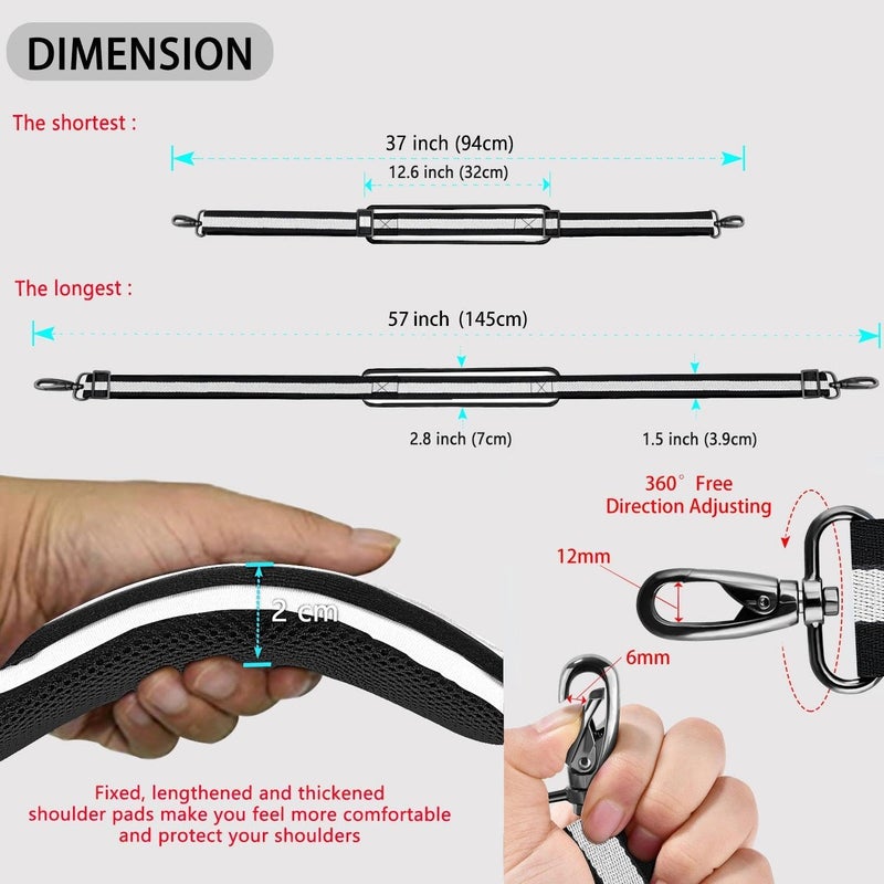 ZINZ Shoulder Strap 58" Ultra-Thick Fixed Padded and Adjustable Buckles Crossbody Strap for Briefcase Laptop Bag Luggage - Image 2